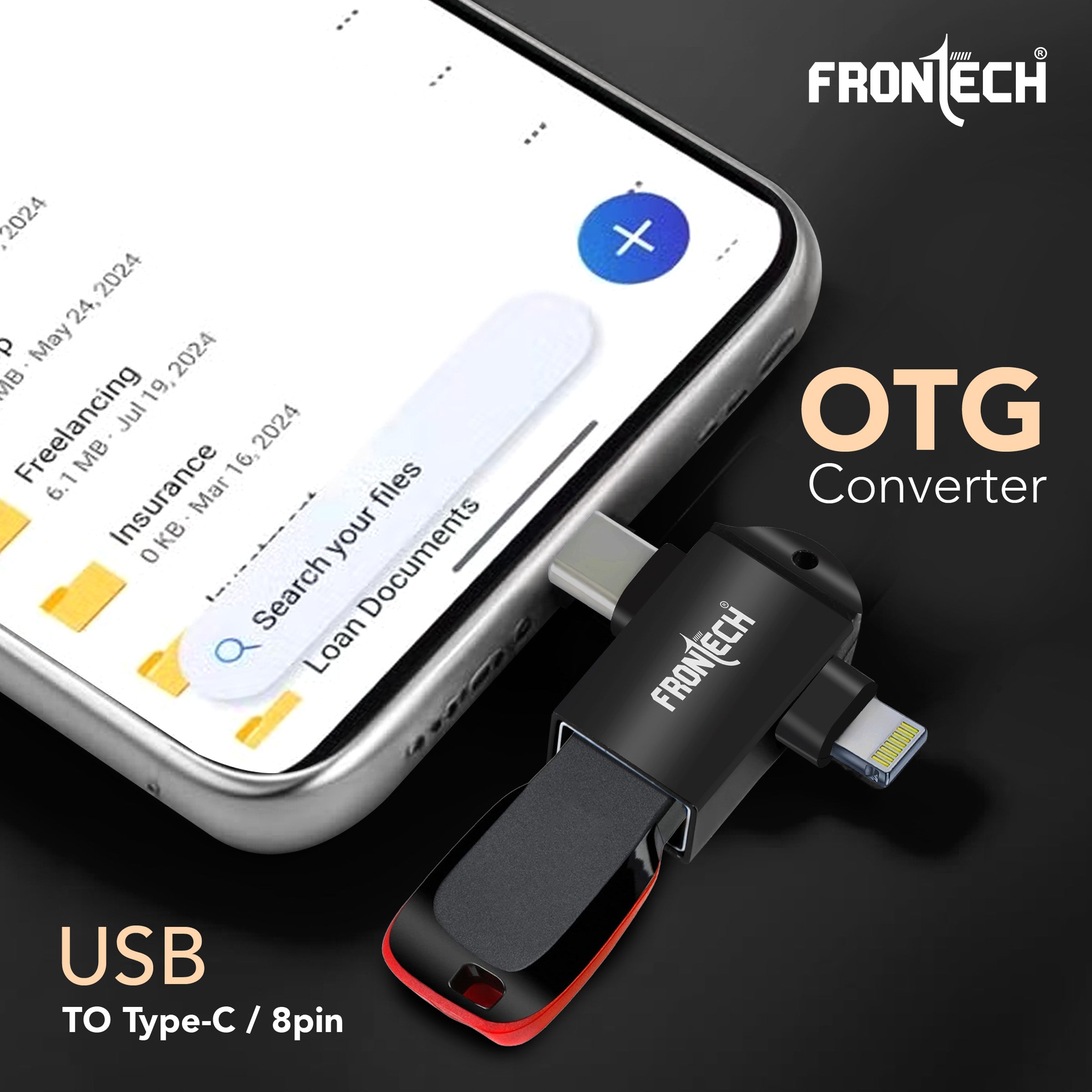 Frontech Dual Interface OTG Converter – USB to Type-C & 8-Pin Converter for Android & iOS (NC-0046). Frontech Dual Interface OTG Converter – USB to Type-C & 8-Pin Converter for Android & iOS (NC-0046).